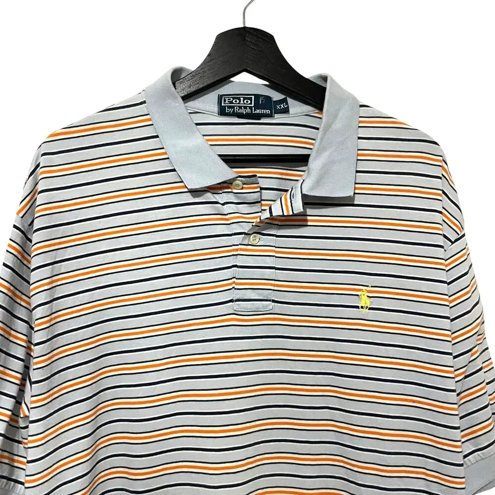 Polo By Ralph Lauren Mens Shirt Size XXL Blue Orange White Striped Polo Shirt